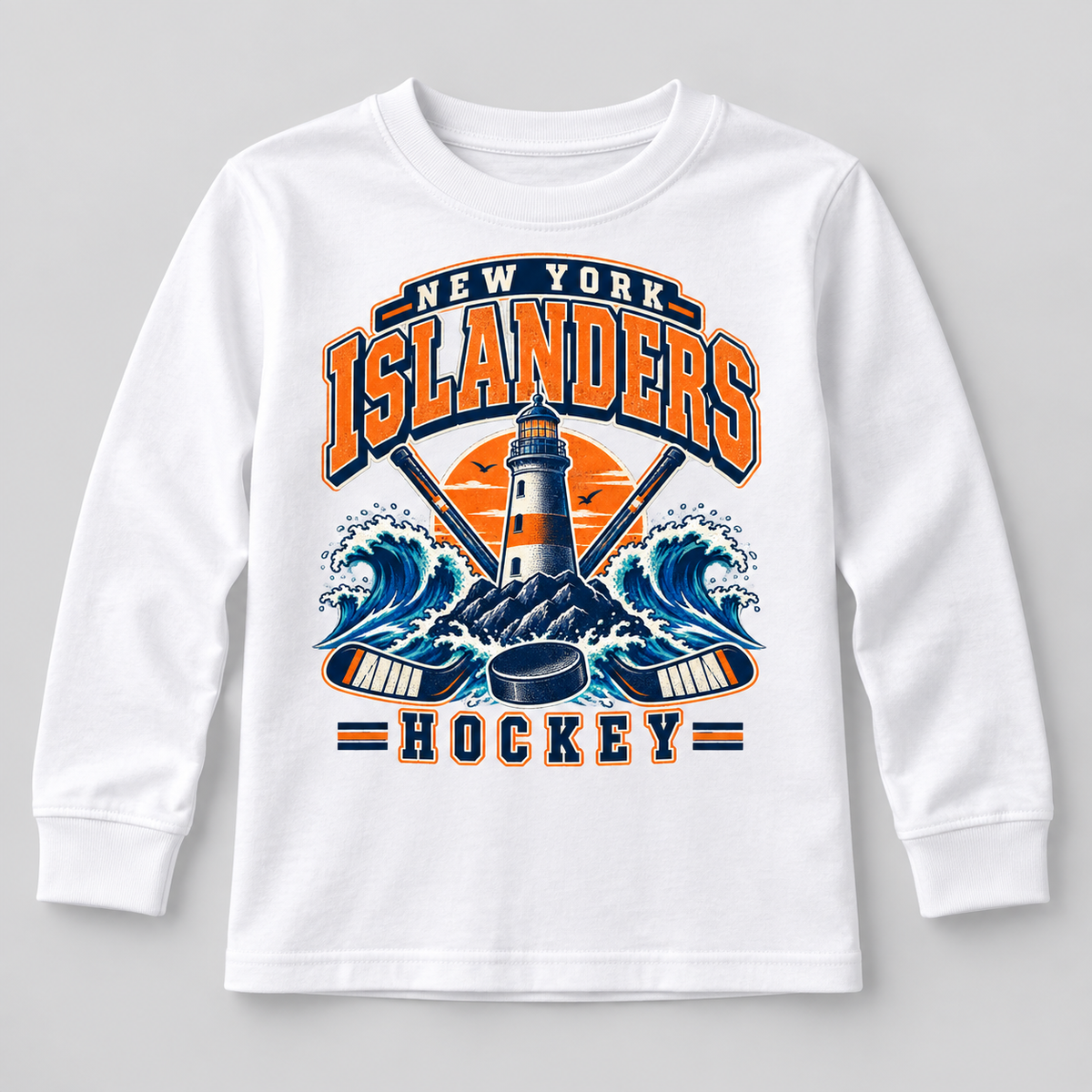 New York Islanders Coastal Retro Youth Long Sleeve T-Shirt in White, front view