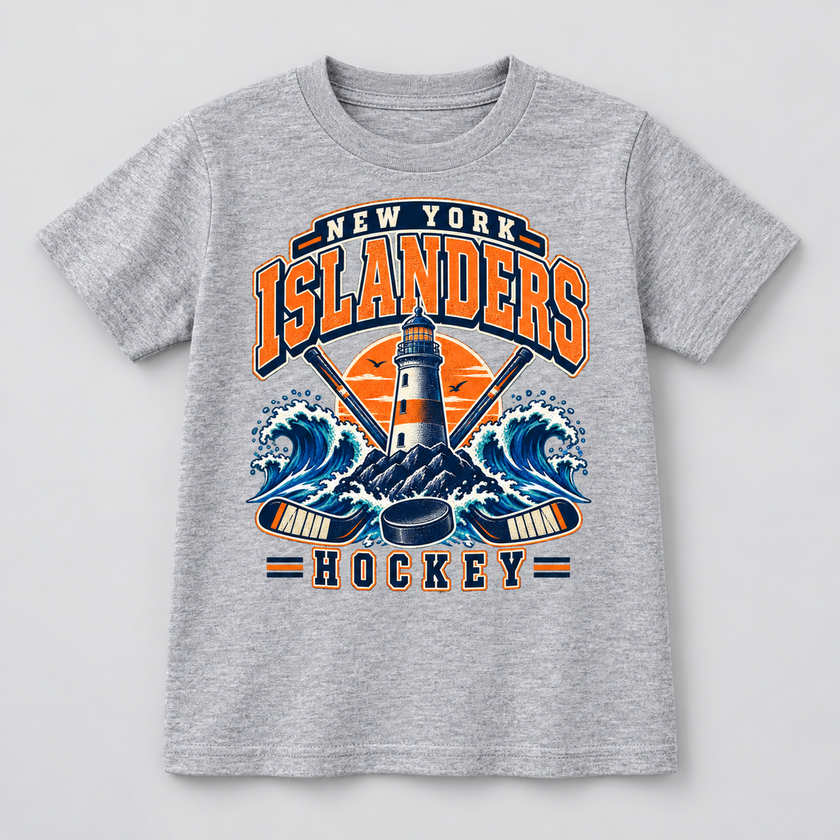 New York Islanders Coastal Retro Youth T-Shirt in Sport Gray, front view