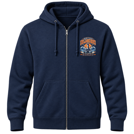 New York Islanders Coastal Retro Unisex Full-Zip Hoodie in Navy, front view