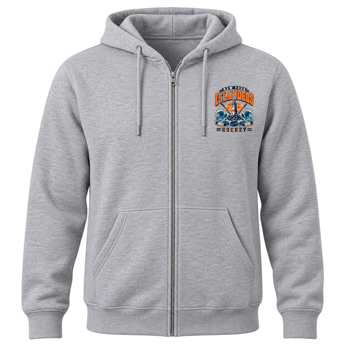 New York Islanders Coastal Retro Unisex Full-Zip Hoodie in Sport Gray, front view
