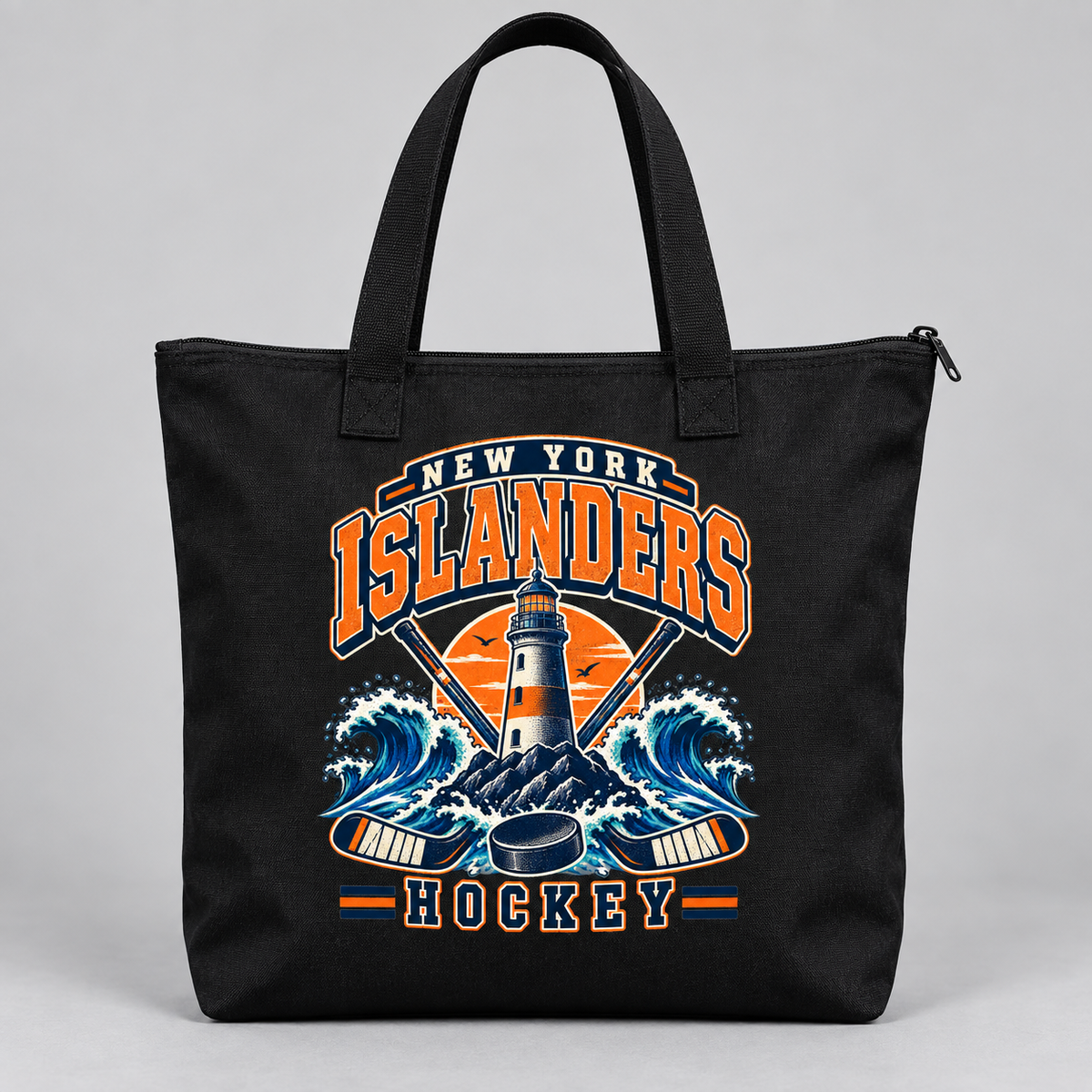 New York Islanders Coastal Retro Zippered Tote Bag in Black, front view