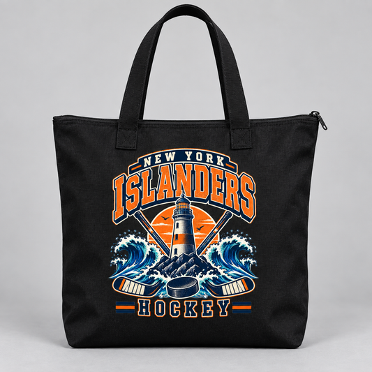 New York Islanders Coastal Retro Zippered Tote Bag in Black, front view