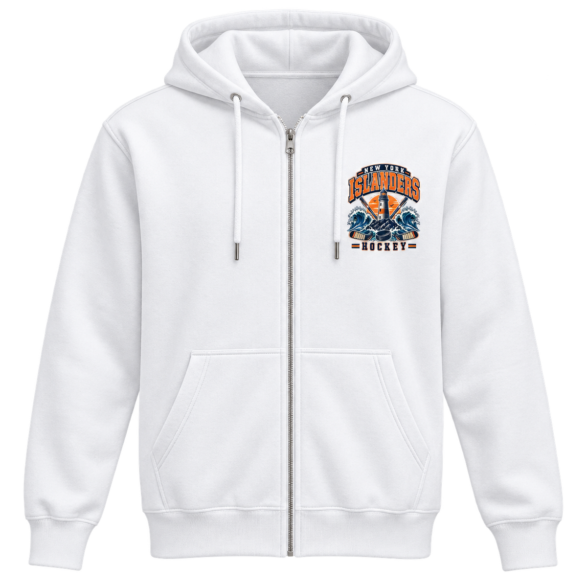 New York Islanders Coastal Retro Unisex Full-Zip Hoodie in White, front view