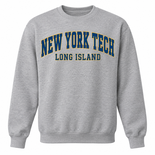 New York Tech Collegiate Arch Crewneck Sweatshirt in heather gray