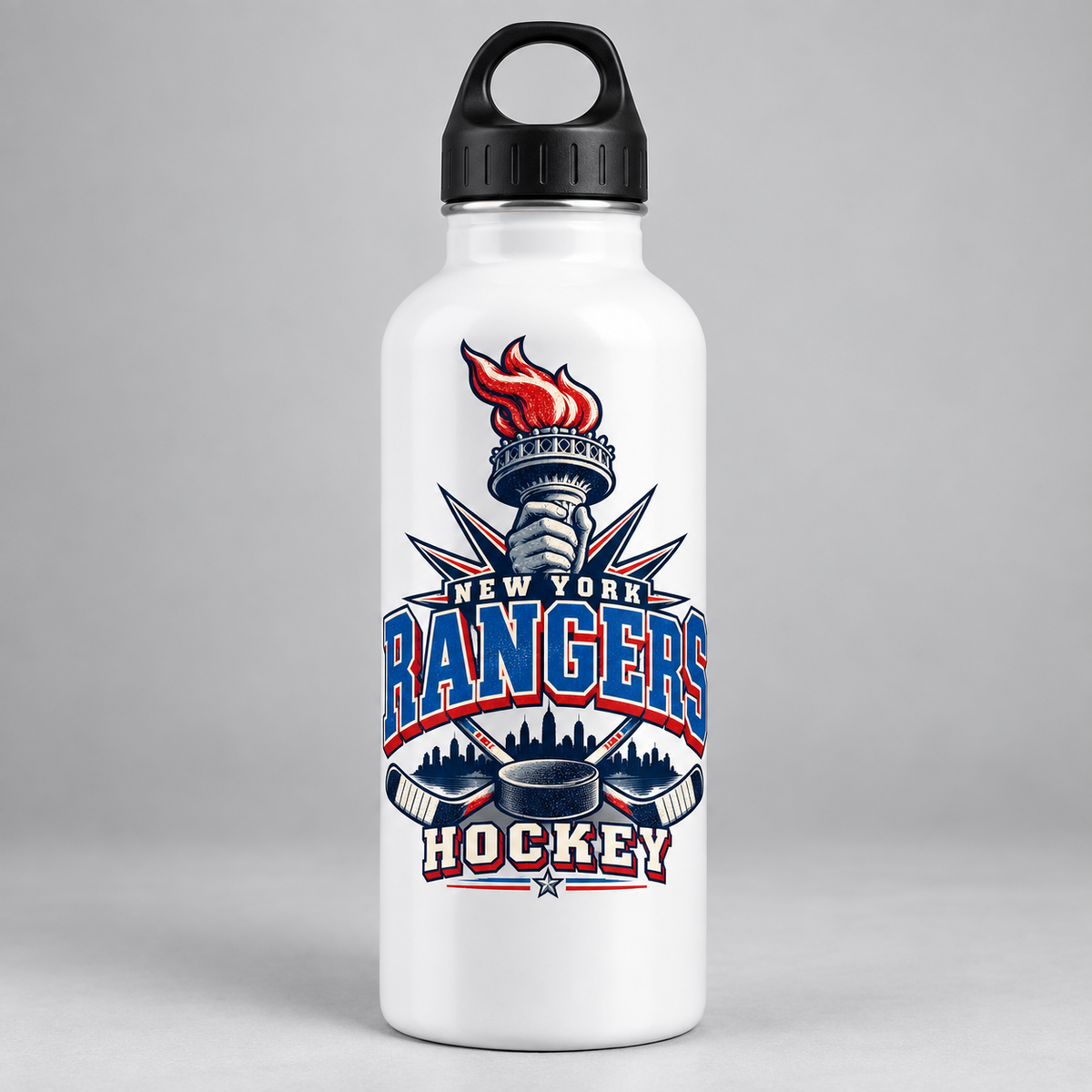 New York Rangers Torch Retro Water Bottle in White, front view