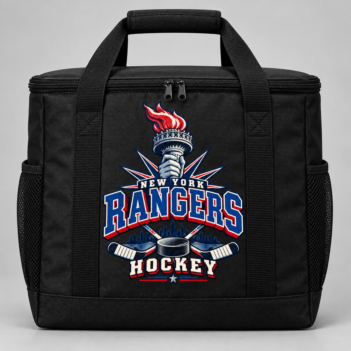 New York Rangers Torch Retro Insulated Cooler Tote in Black, front view