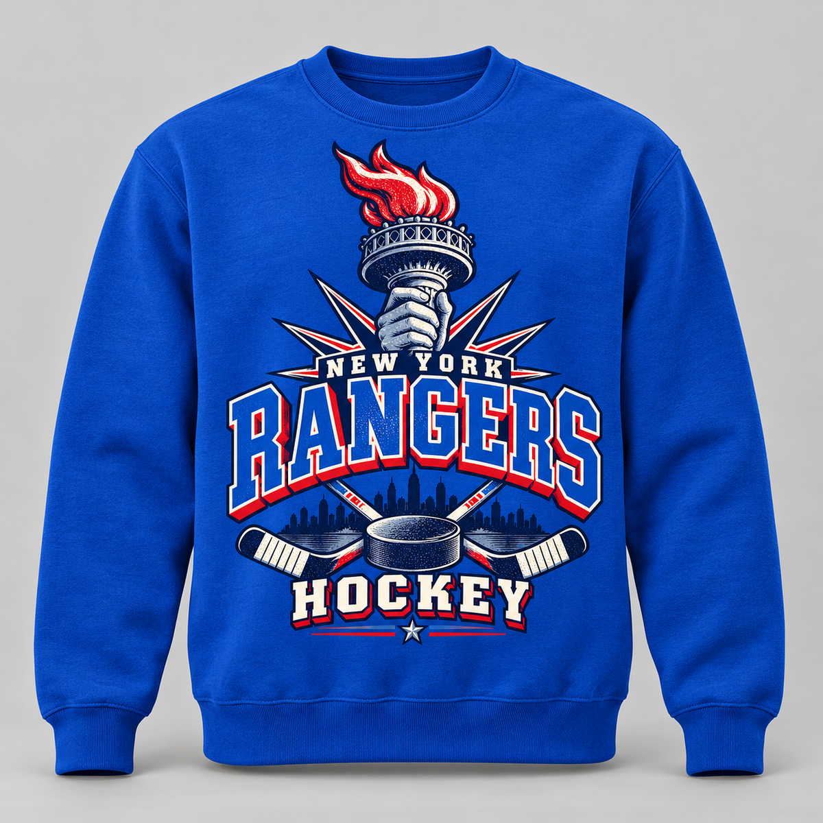 New York Rangers Torch Retro Unisex Crewneck Sweatshirt in Royal Blue, front view