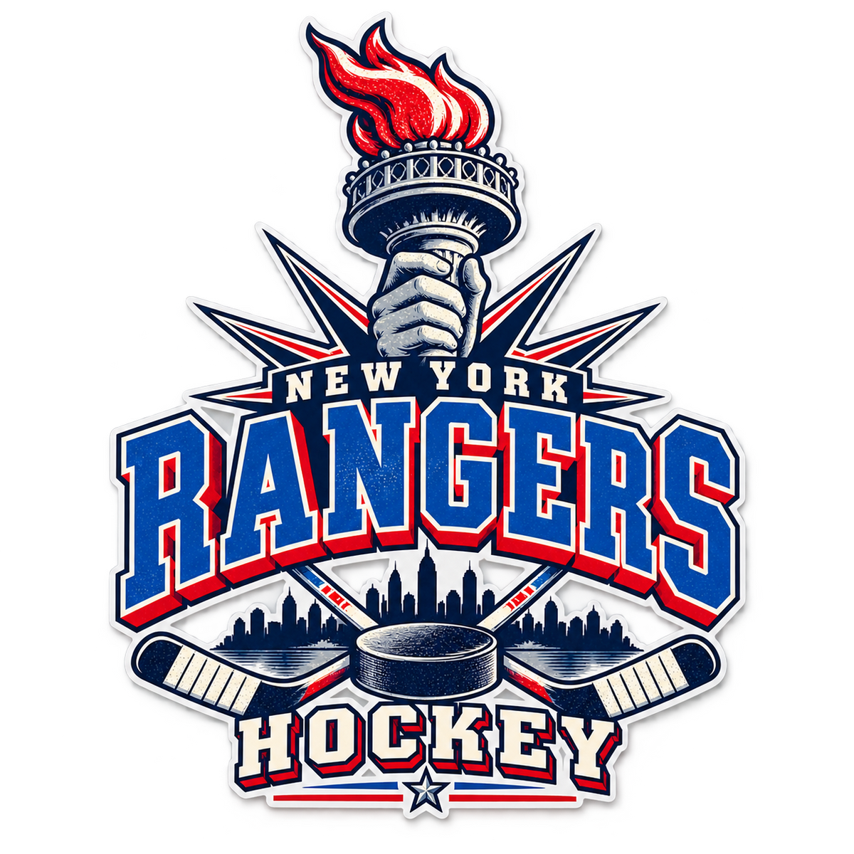 New York Rangers Torch Retro Wall Decal in Full Color, front view