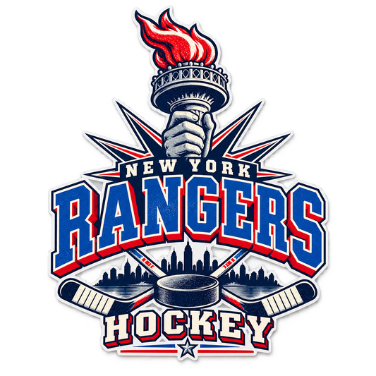 New York Rangers Torch Retro Wall Decal in Full Color, front view