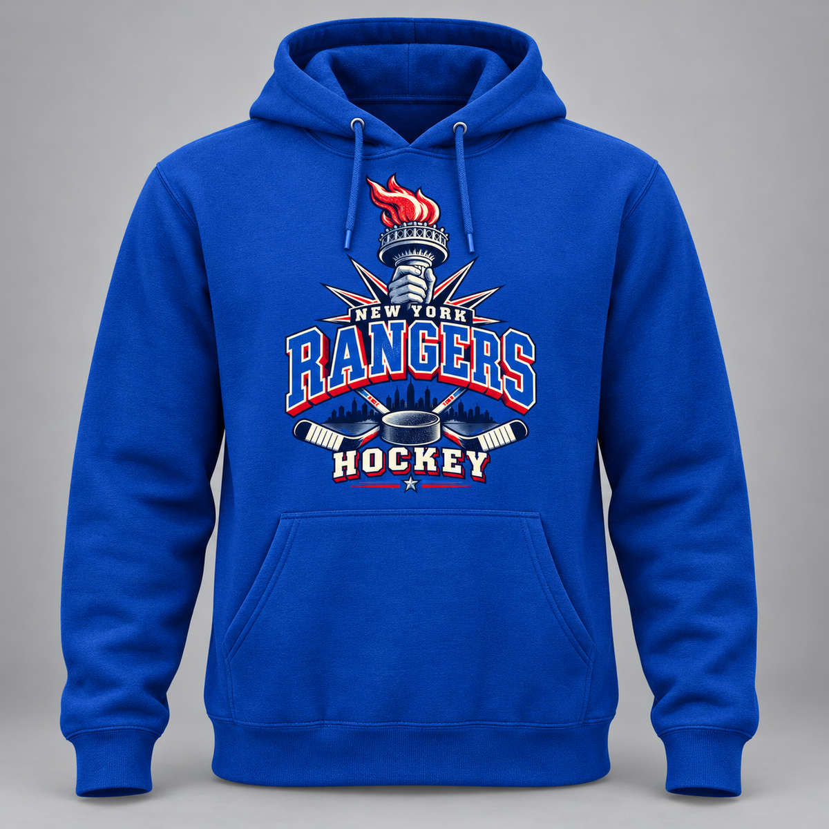 New York Rangers Torch Retro Unisex Pullover Hoodie in Royal Blue, front view
