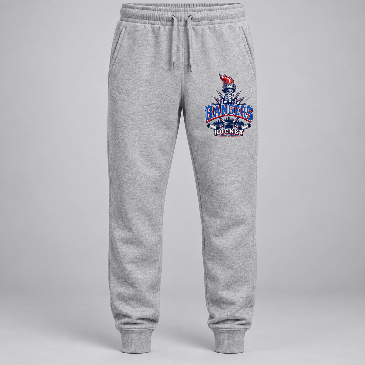 New York Rangers Torch Retro Unisex Fleece Joggers in Sport Gray, front view