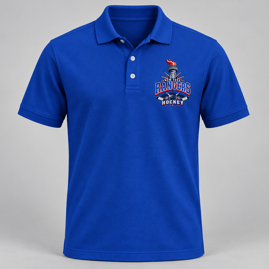 New York Rangers Torch Retro Unisex Pique Polo in Royal Blue, front view