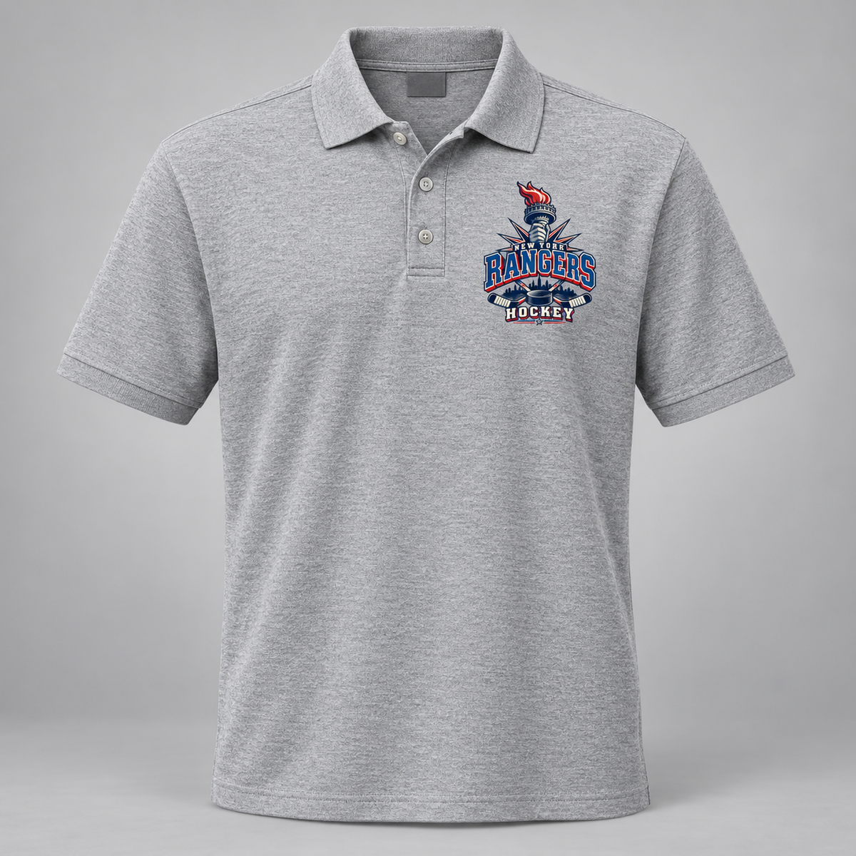 New York Rangers Torch Retro Unisex Pique Polo in Sport Gray, front view