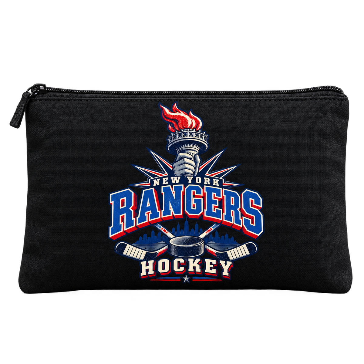 New York Rangers Torch Retro Zippered Pouch in Black, front view