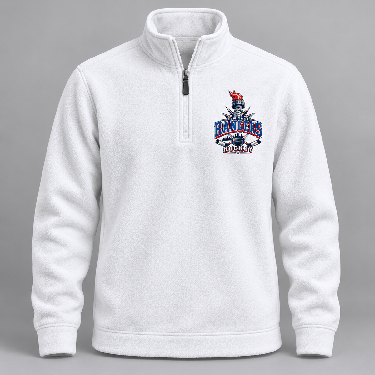 New York Rangers Torch Retro Unisex Quarter-Zip Pullover in White, front view