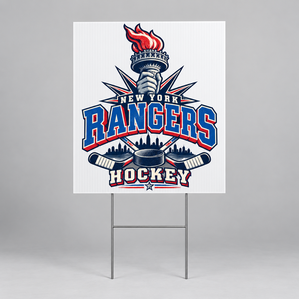 New York Rangers Torch Retro Fan Yard Sign in White, front view