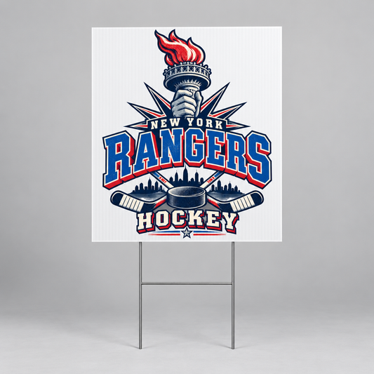 New York Rangers Torch Retro Fan Yard Sign in White, front view