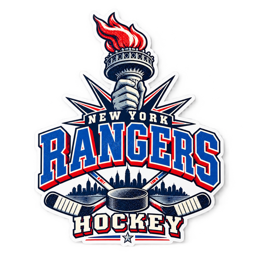 New York Rangers Torch Retro Hockey Die-Cut Sticker in Full Color, front view