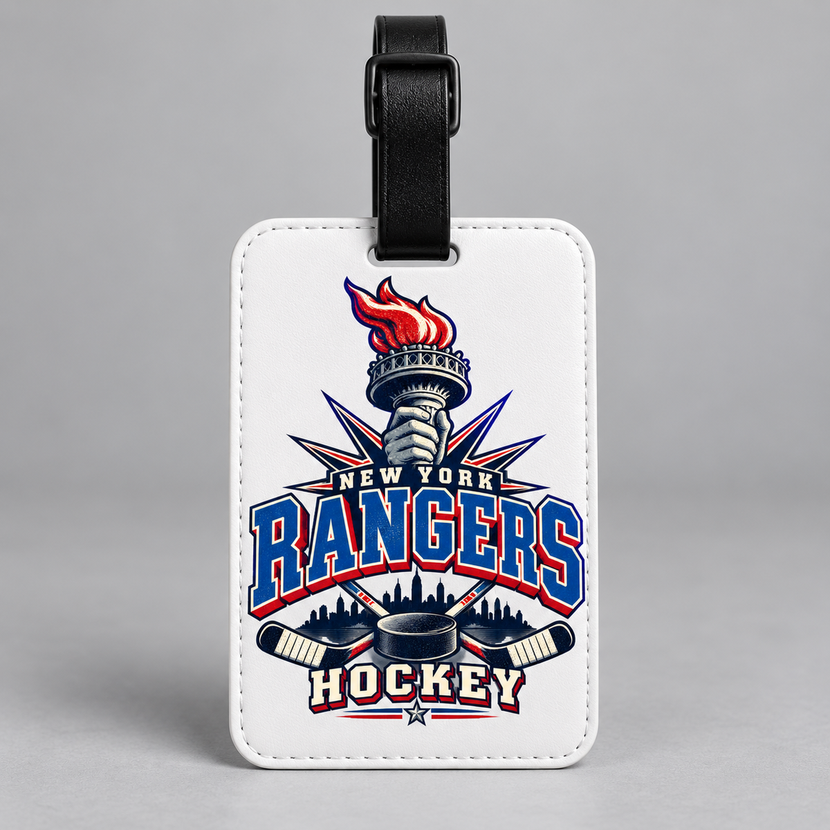 New York Rangers Torch Retro Bag and Luggage Tag in White, front view