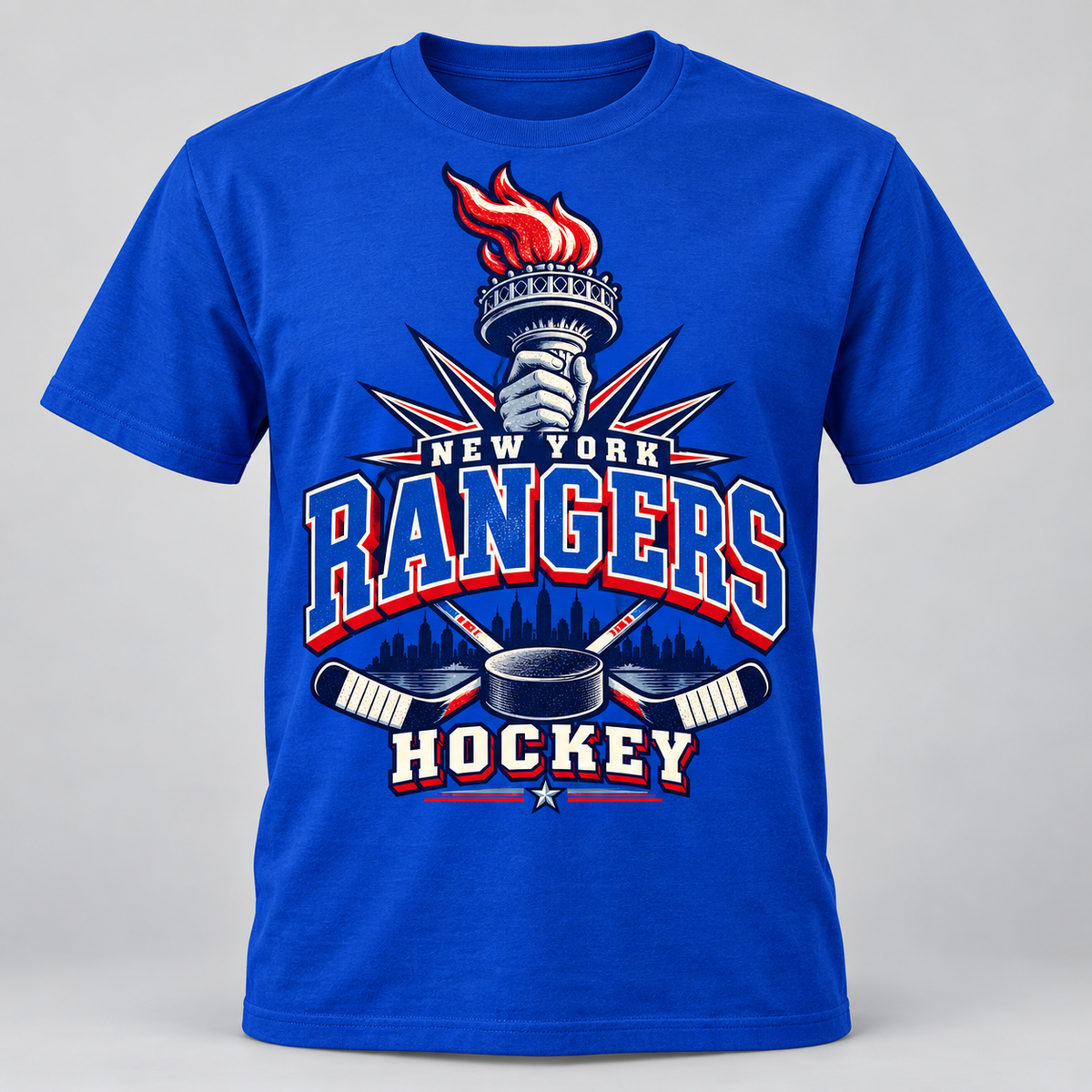 New York Rangers Torch Retro Unisex T-Shirt in Royal Blue, front view
