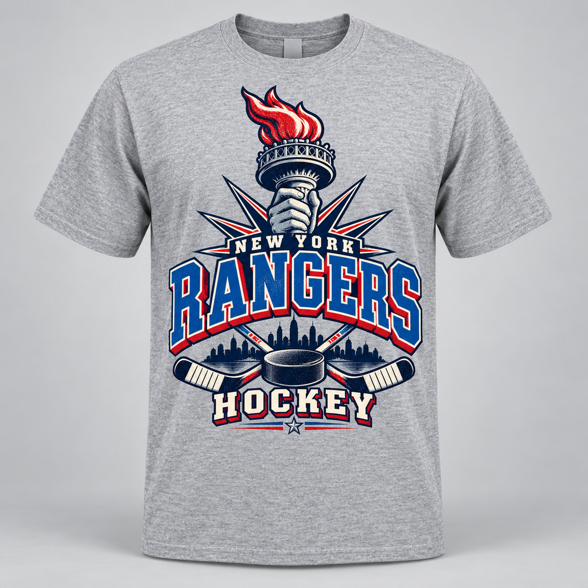 New York Rangers Torch Retro Unisex T-Shirt in Sport Gray, front view