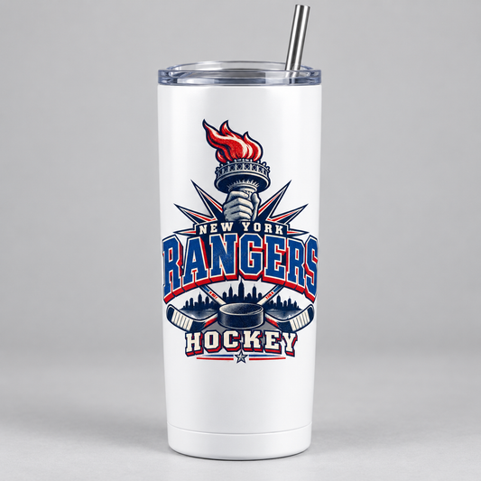 New York Rangers Torch Retro Slim Tumbler in White, front view