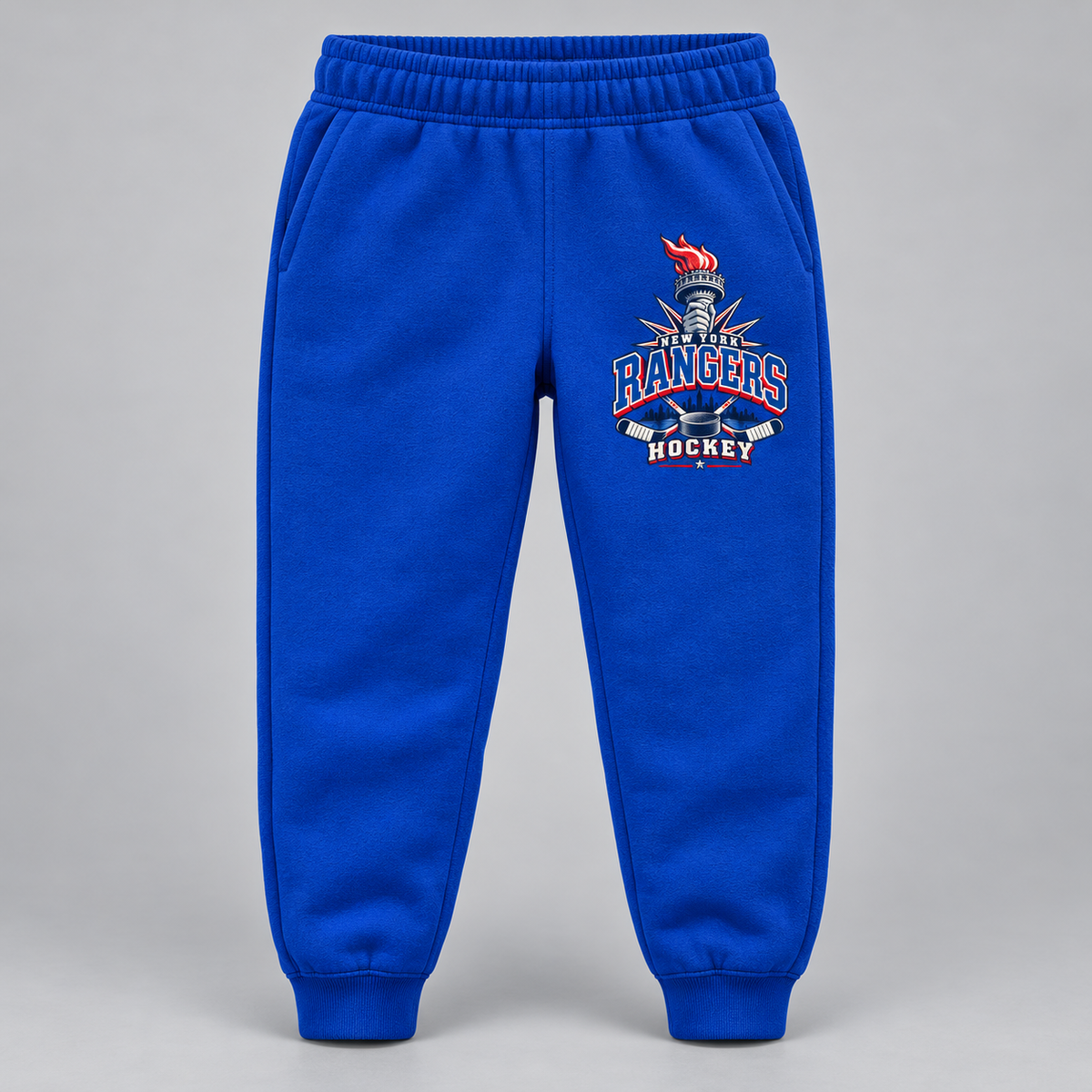 New York Rangers Torch Retro Youth Fleece Joggers in Royal Blue, front view