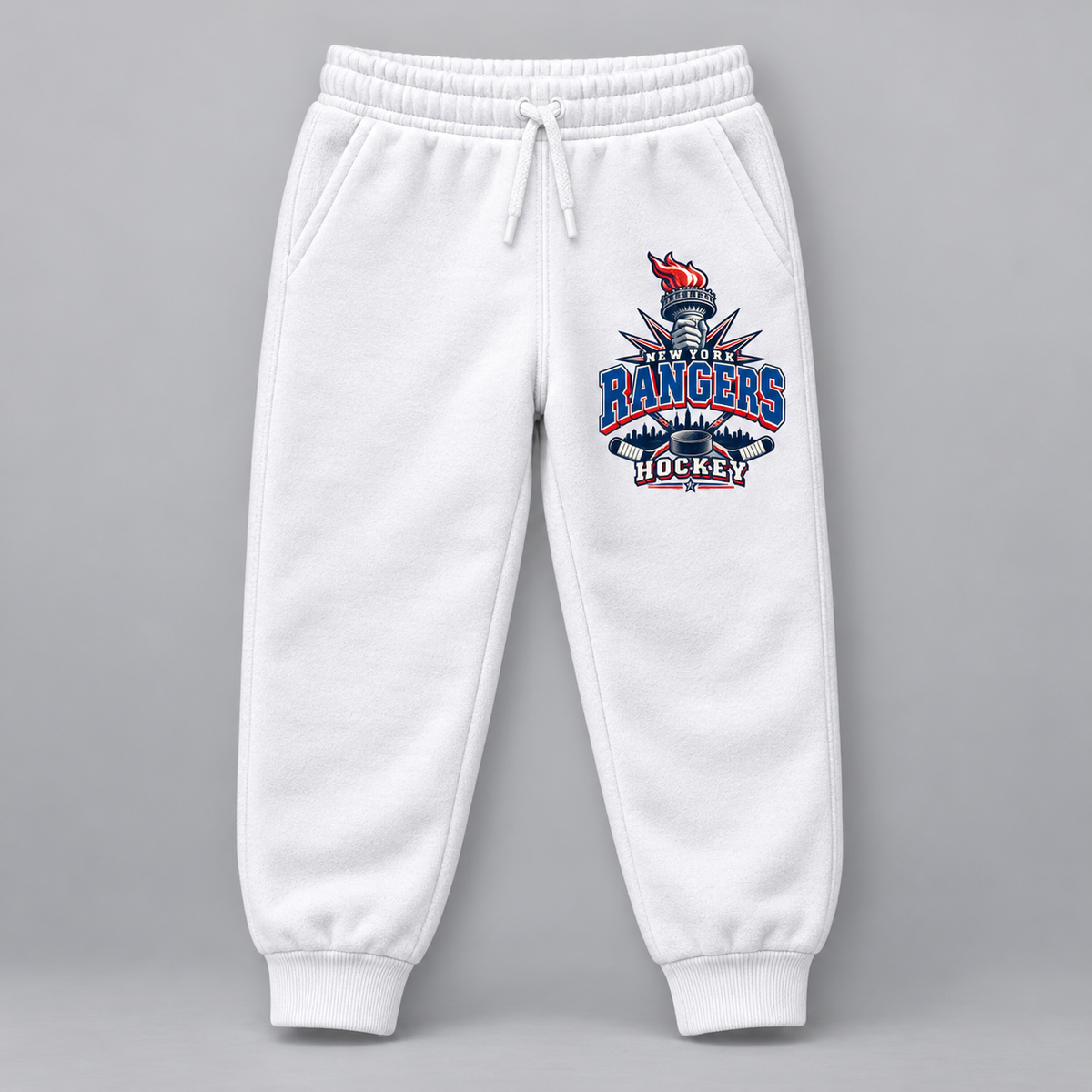 New York Rangers Torch Retro Youth Fleece Joggers in White, front view