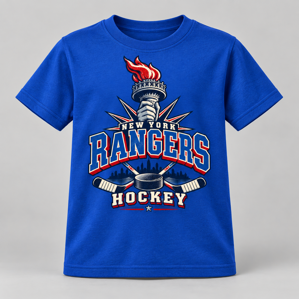 New York Rangers Torch Retro Youth T-Shirt in Royal Blue, front view