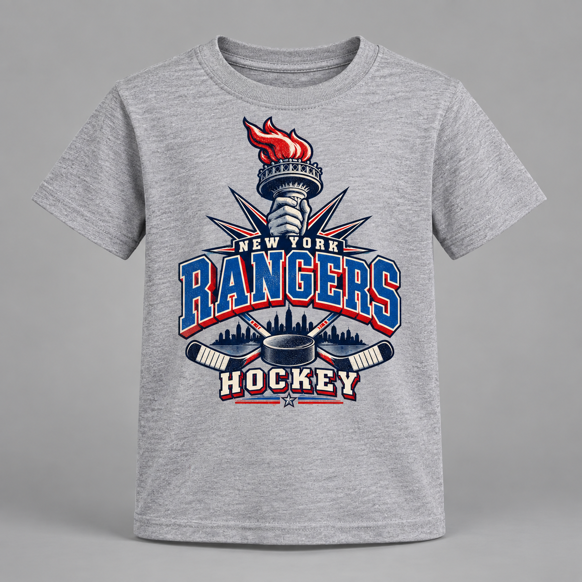 New York Rangers Torch Retro Youth T-Shirt in Sport Gray, front view