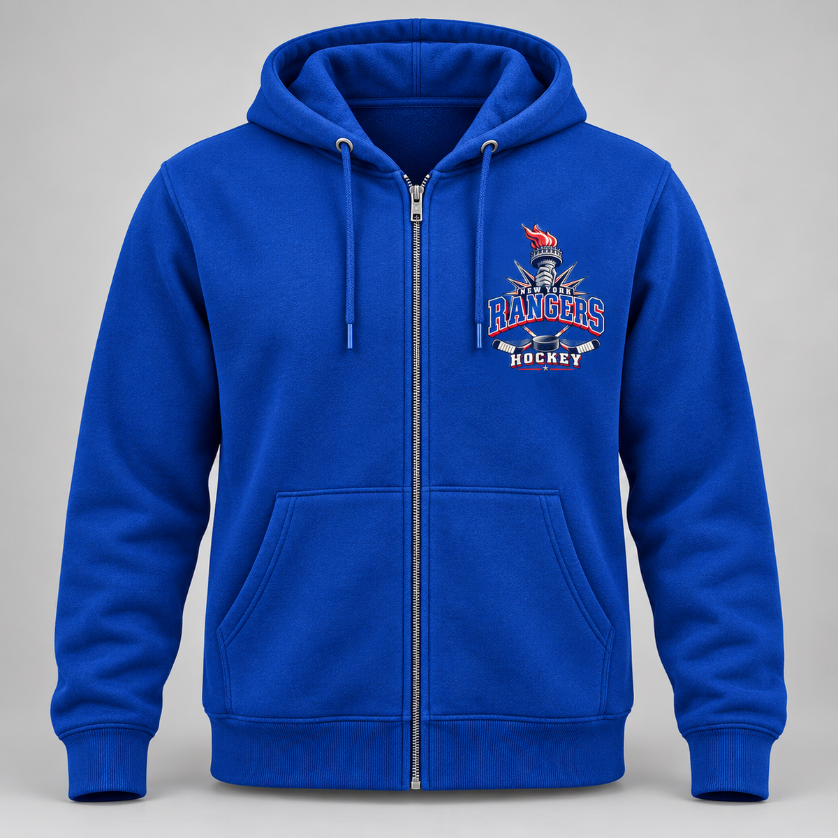 New York Rangers Torch Retro Unisex Full-Zip Hoodie in Royal Blue, front view