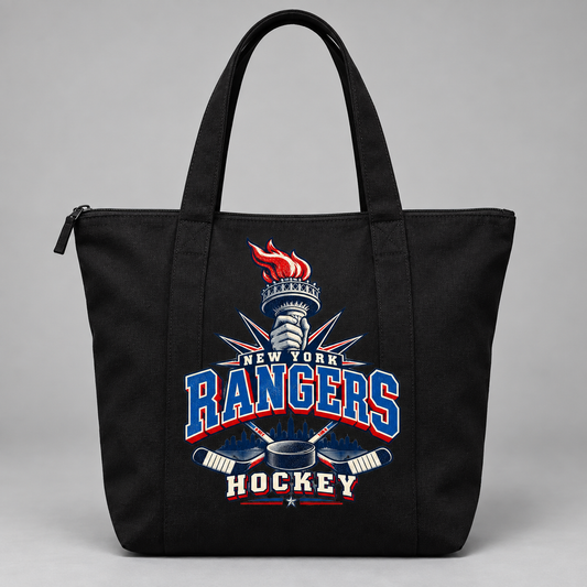 New York Rangers Torch Retro Zippered Tote Bag in Black, front view