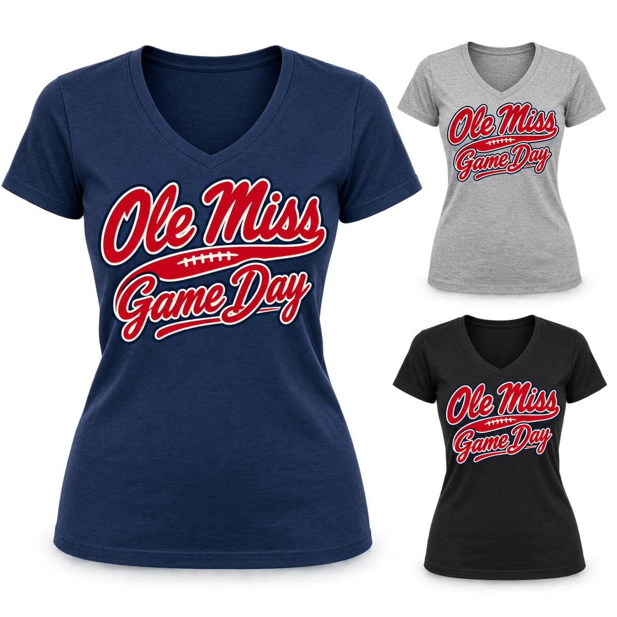 Ole Miss Women's Game Day Script V-Neck T-Shirt — product thumbnail