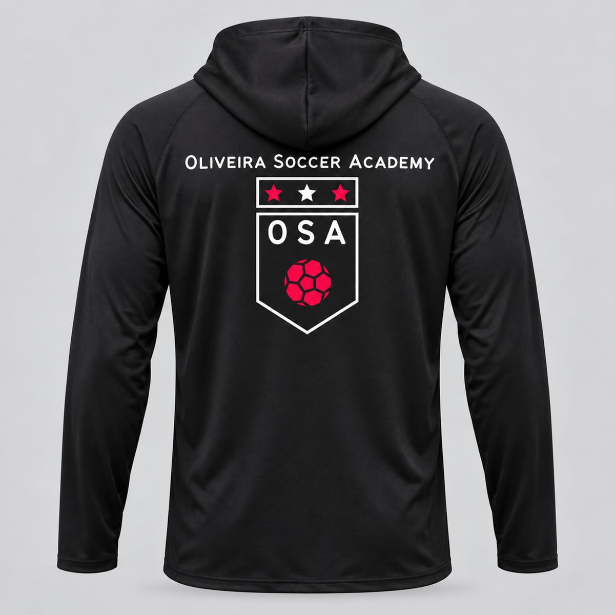 Oliveira Soccer Academy Original Crest Polyester Performance Hoodie - black back view