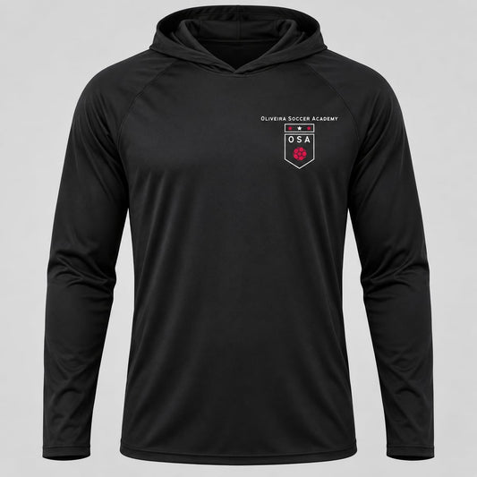 Oliveira Soccer Academy Original Crest Polyester Performance Hoodie - black front view