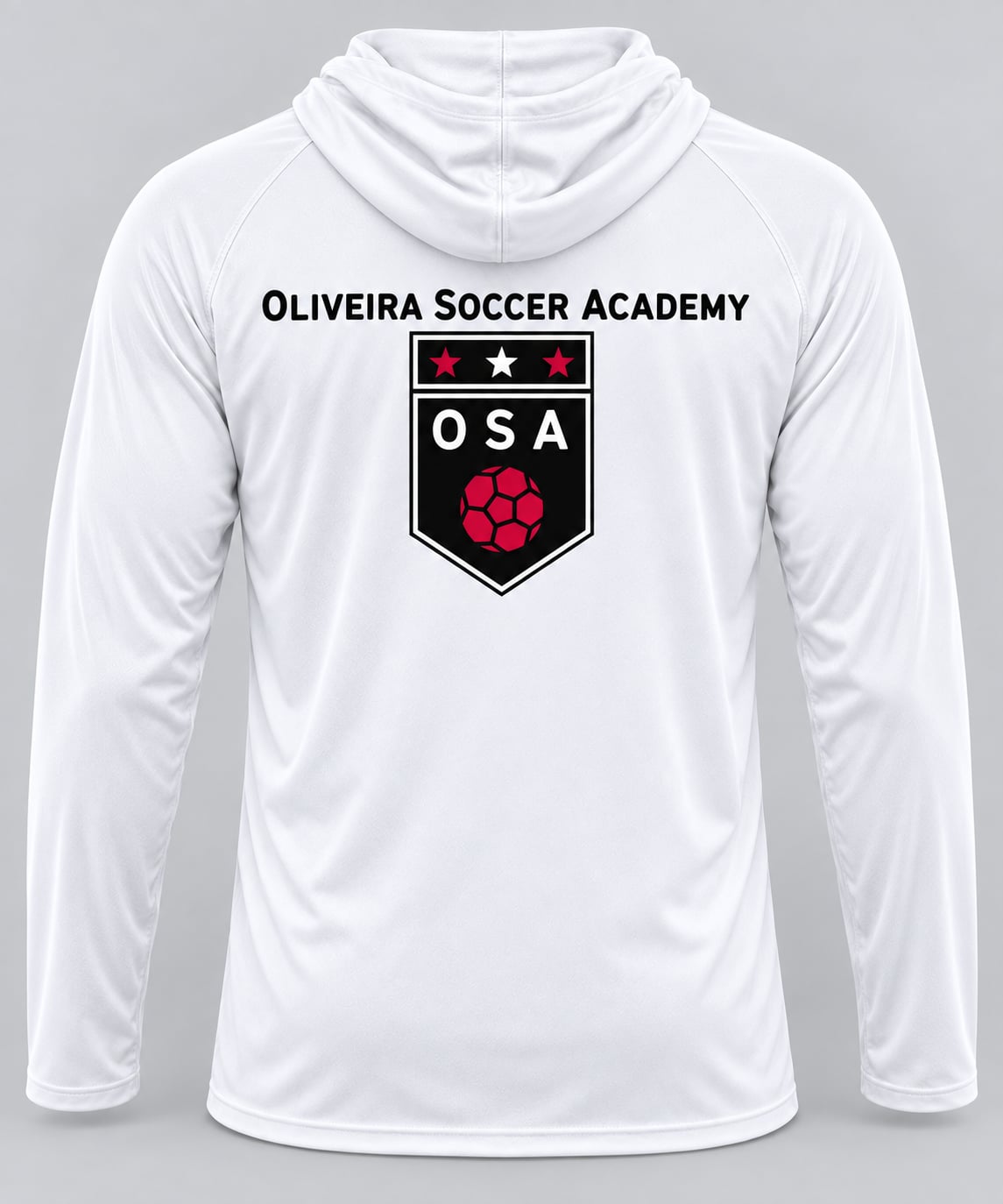 Oliveira Soccer Academy Original Crest Polyester Performance Hoodie - white back view