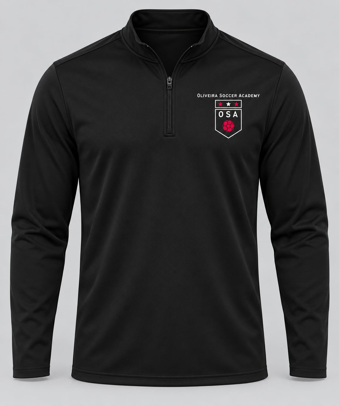 Oliveira Soccer Academy Original Crest Performance Quarter-Zip - black front view