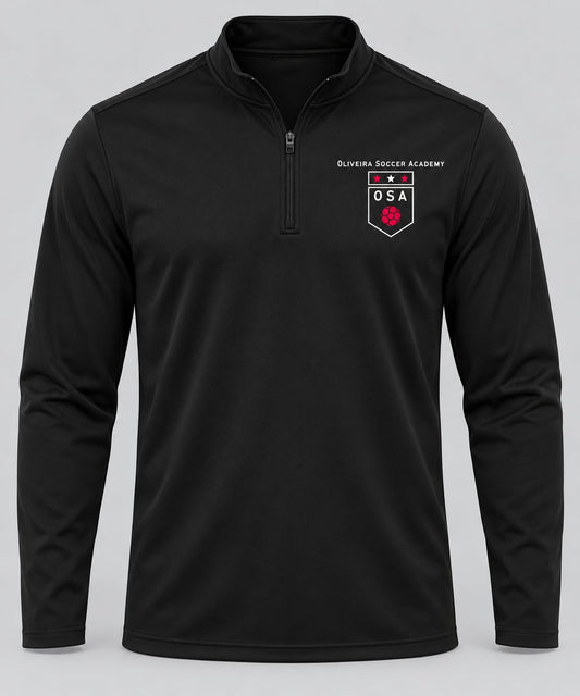 Oliveira Soccer Academy Original Crest Performance Quarter-Zip - black front view