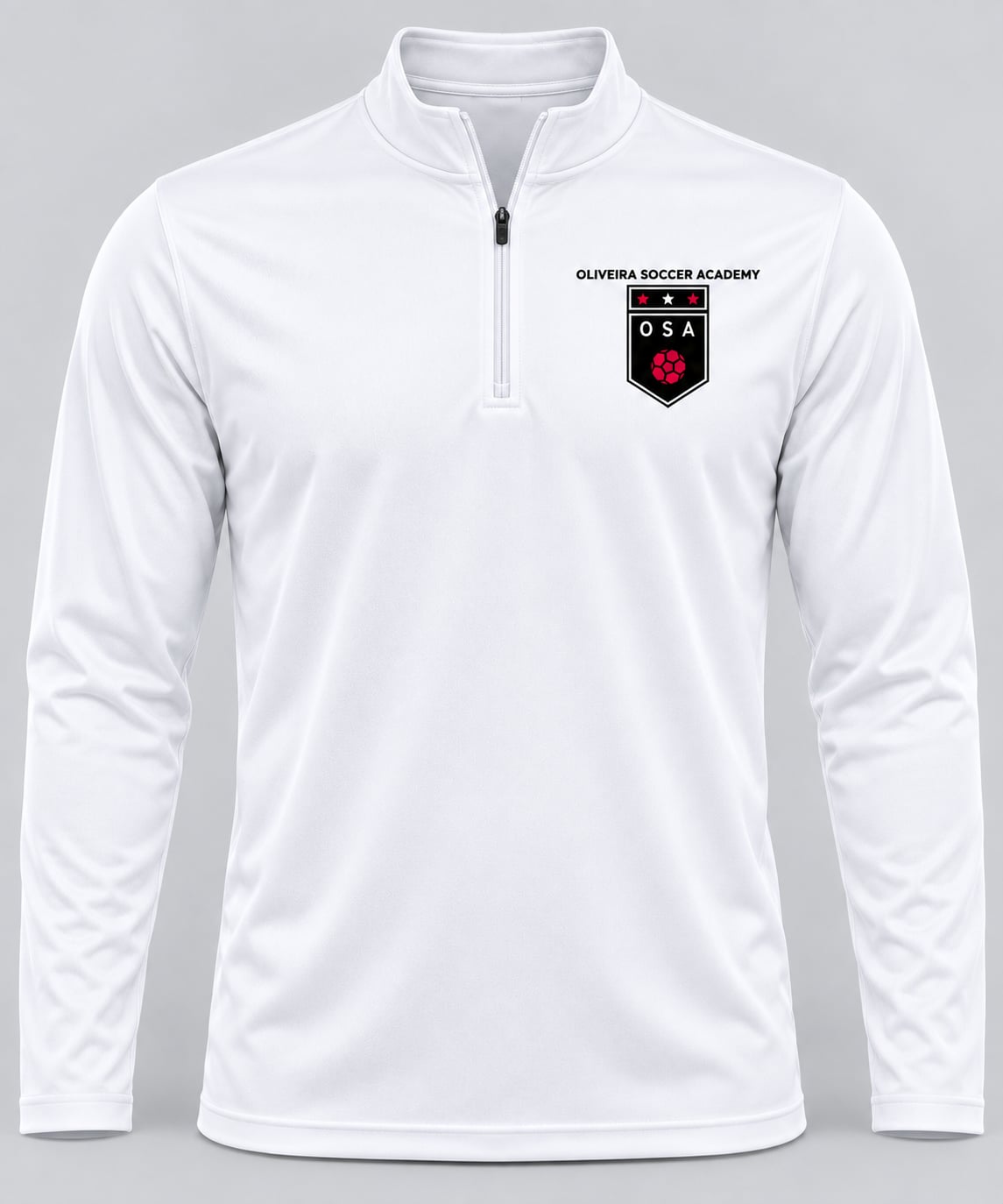 Oliveira Soccer Academy Original Crest Performance Quarter-Zip - white front view