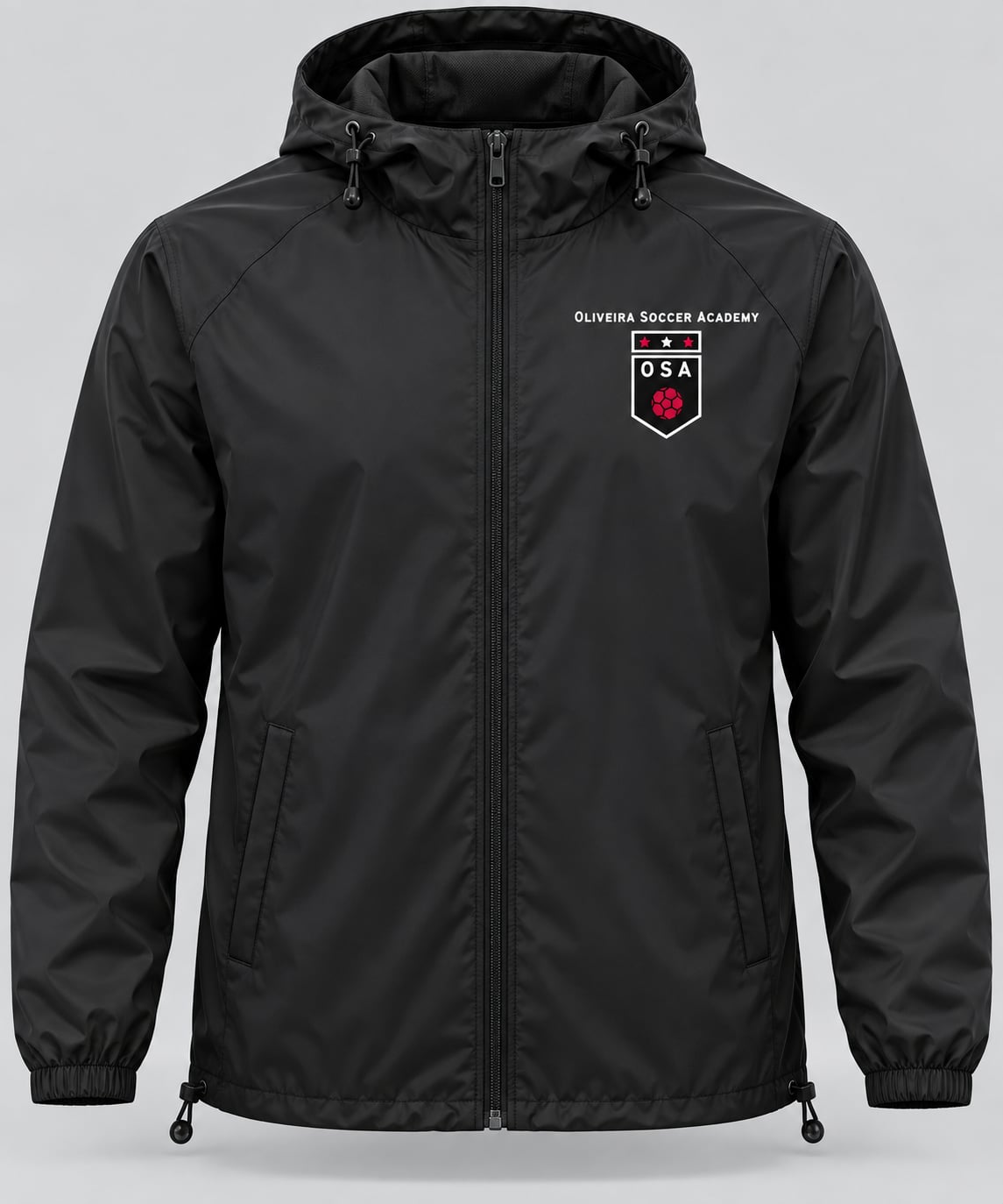 Oliveira Soccer Academy Original Crest Lightweight Windbreaker - black front view