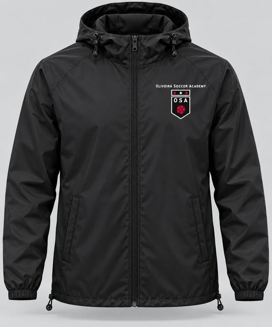 Oliveira Soccer Academy Original Crest Lightweight Windbreaker - black front view