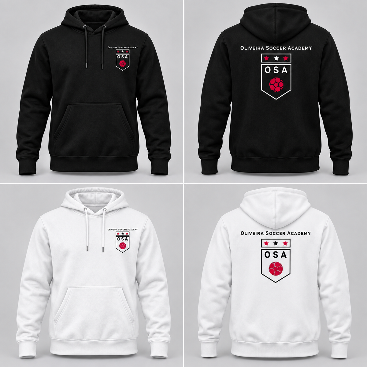 Oliveira Soccer Academy originalfleece mockup: black and white front and back