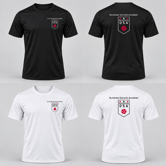Oliveira Soccer Academy originaltee mockup: black and white front and back