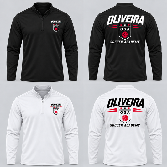 Oliveira Soccer Academy streetquarter mockup: black and white front and back