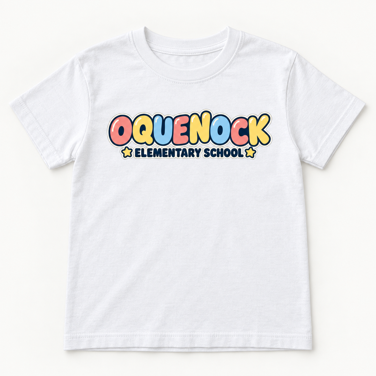 Oquenock Elementary School youth tee in White, front school graphic