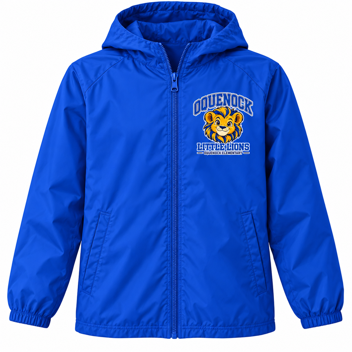 Oquenock Little Lions Youth Full-Zip Windbreaker in Royal Blue, front view