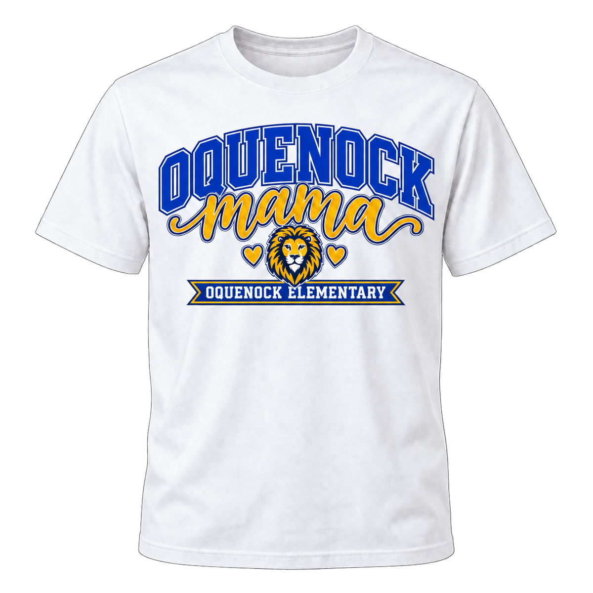 Oquenock Mama Adult T-Shirt in White, blue and gold lion design