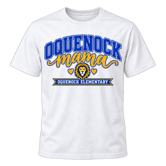 Oquenock Mama Adult T-Shirt in White, blue and gold lion design