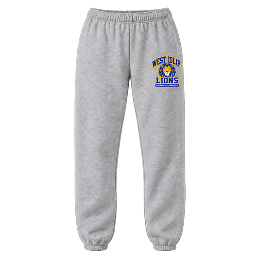 Oquenock Varsity Pride Adult Sweatpants in Sport Grey, blue and gold lion design