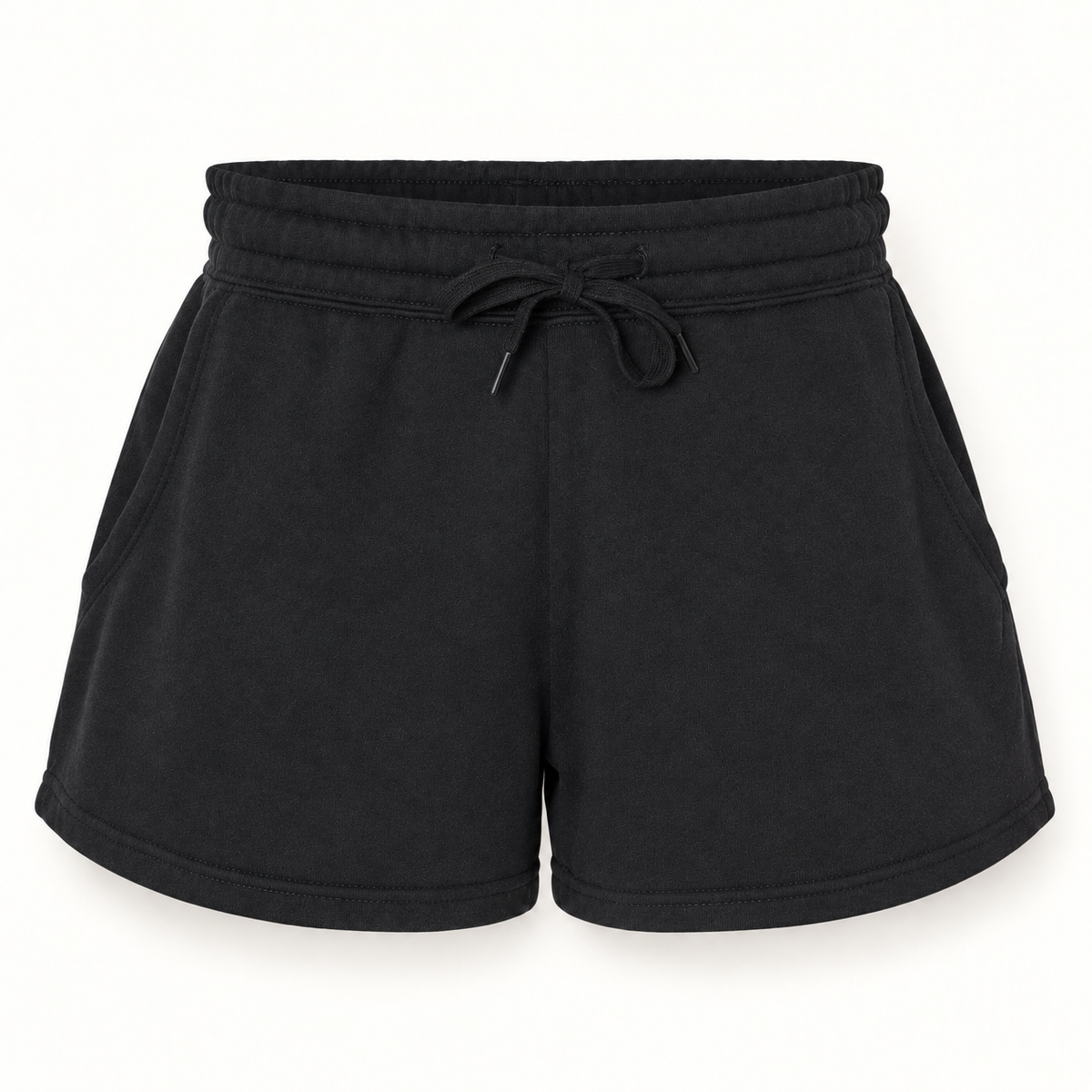 Oyster Bay women's Black fleece shorts, plain front with drawcord and side pockets
